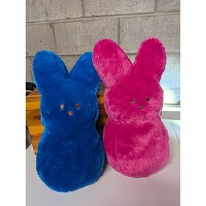 Peeps Bunny Plush Set Blue and Pink Stuffed Animal Easter Bunny 15 Inch Lot of 2